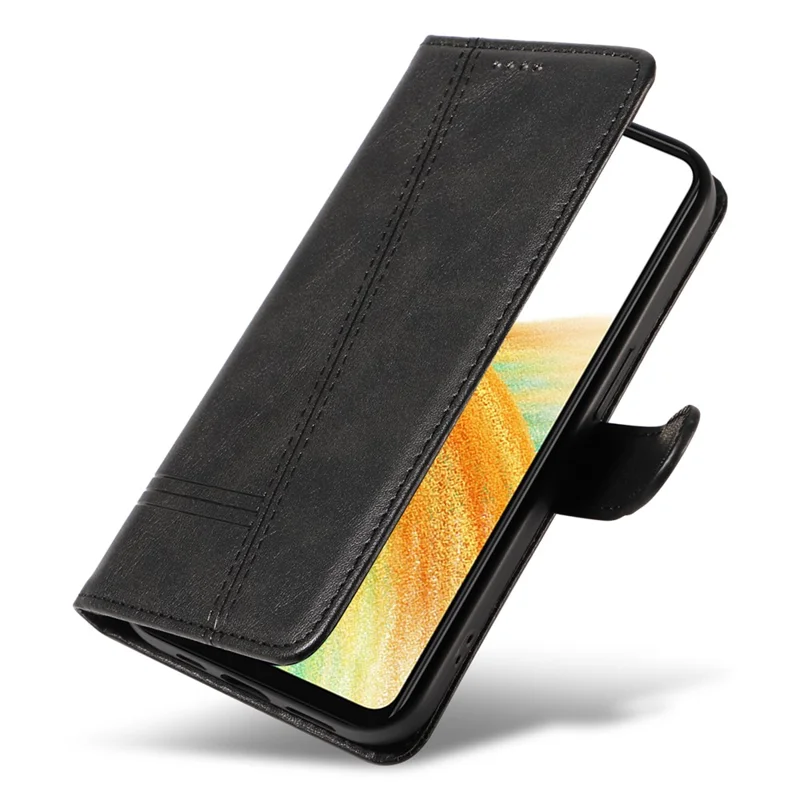 For Samsung Galaxy A53 5G Wallet Case T-Shaped Lines Leather Phone Cover - Black
