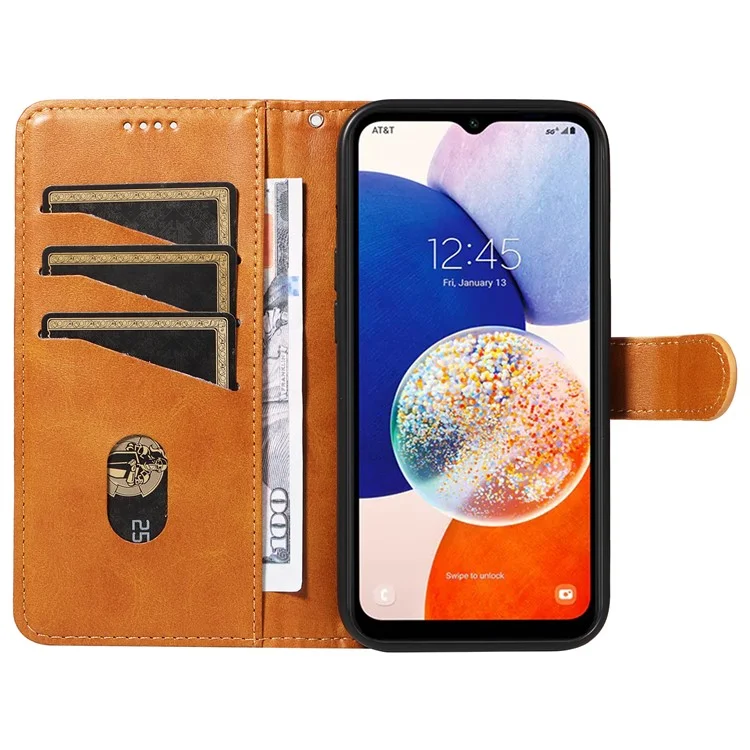 Para Samsung Galaxy A25 5G (Global) (161.0 X 76.5 X 8.3mm) Funda de Teléfono de Cuero con Correa - Amarillo