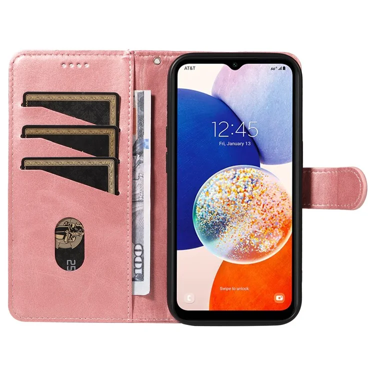 Para Samsung Galaxy A05s 4G Leather Phone Case T-Shaped Lines Full Protection - Rose Gold