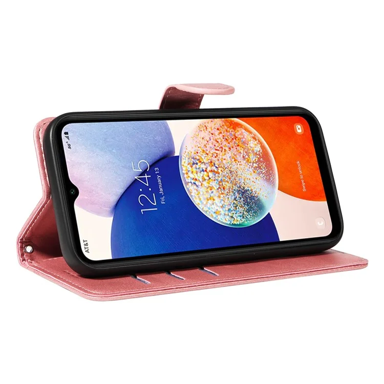 Para Samsung Galaxy A05s 4G Leather Phone Case T-Shaped Lines Full Protection - Rose Gold