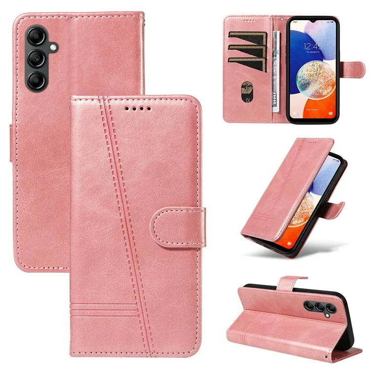 Para Samsung Galaxy A05s 4G Leather Phone Case T-Shaped Lines Full Protection - Rose Gold