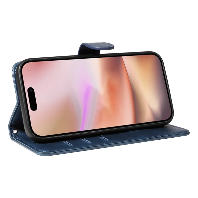 For iPhone 16 Plus Leather Case T-Shaped Lines Flip Phone Cover - Blue