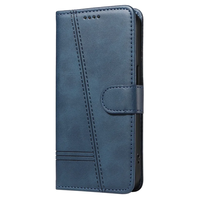 For iPhone 16 Plus Leather Case T-Shaped Lines Flip Phone Cover - Blue