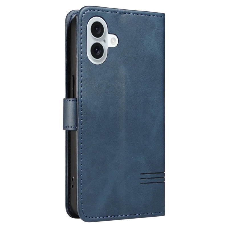 For iPhone 16 Plus Leather Case T-Shaped Lines Flip Phone Cover - Blue