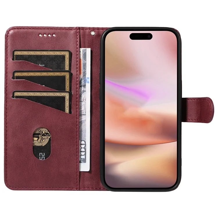 Für iPhone 16 Case Wallet PU Leder Folio Flip Handyhülle T-förmige Linien - Weinrot