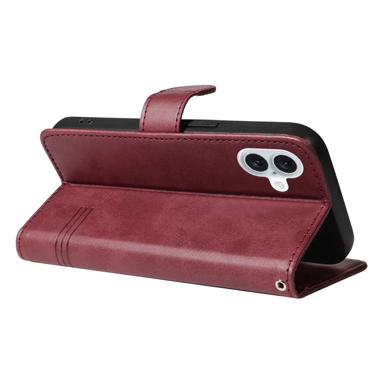 Für iPhone 16 Case Wallet PU Leder Folio Flip Handyhülle T-förmige Linien - Weinrot