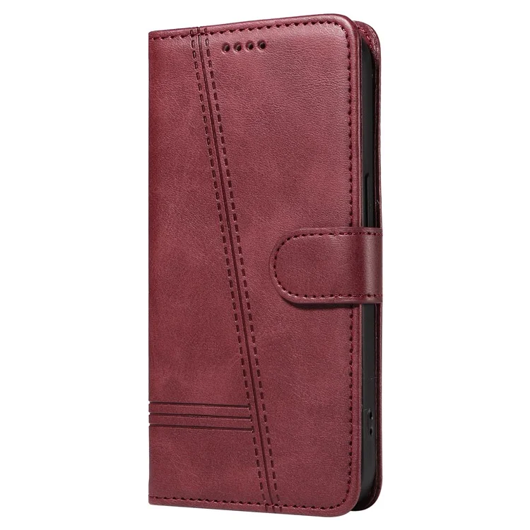 Für iPhone 16 Case Wallet PU Leder Folio Flip Handyhülle T-förmige Linien - Weinrot