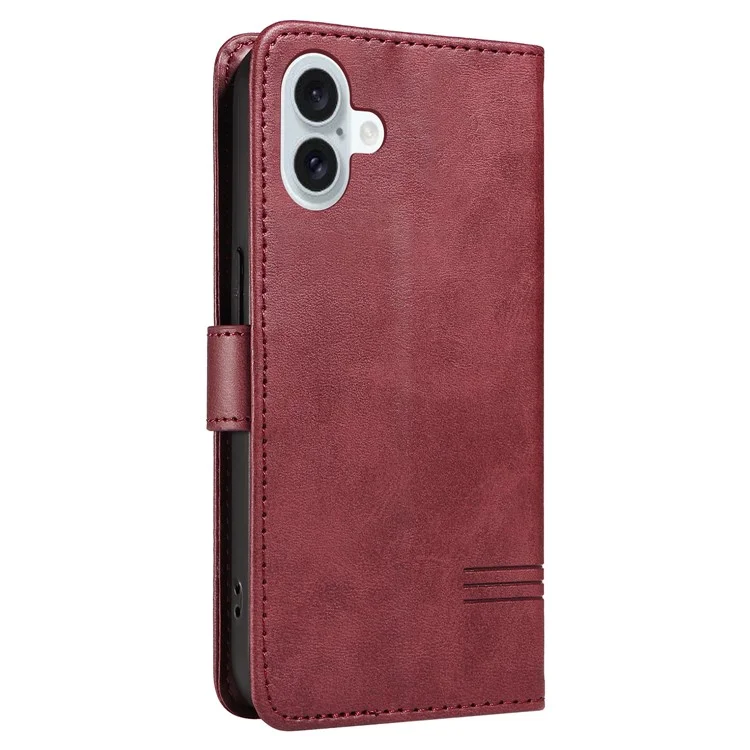 Für iPhone 16 Case Wallet PU Leder Folio Flip Handyhülle T-förmige Linien - Weinrot