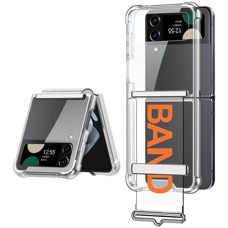 Чехол GKK для Samsung Galaxy Z Flip4 5G со ремешком и подставкой, мягкий TPU чехол - прозрачный оранжевый