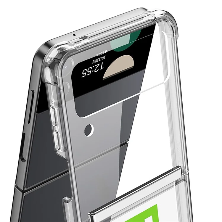 Чехол GKK для Samsung Galaxy Z Flip4 5G со ремешком и подставкой, мягкий TPU чехол - прозрачный оранжевый