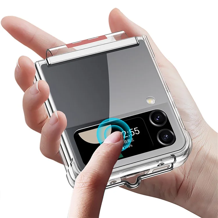 Чехол GKK для Samsung Galaxy Z Flip4 5G со ремешком и подставкой, мягкий TPU чехол - прозрачный оранжевый