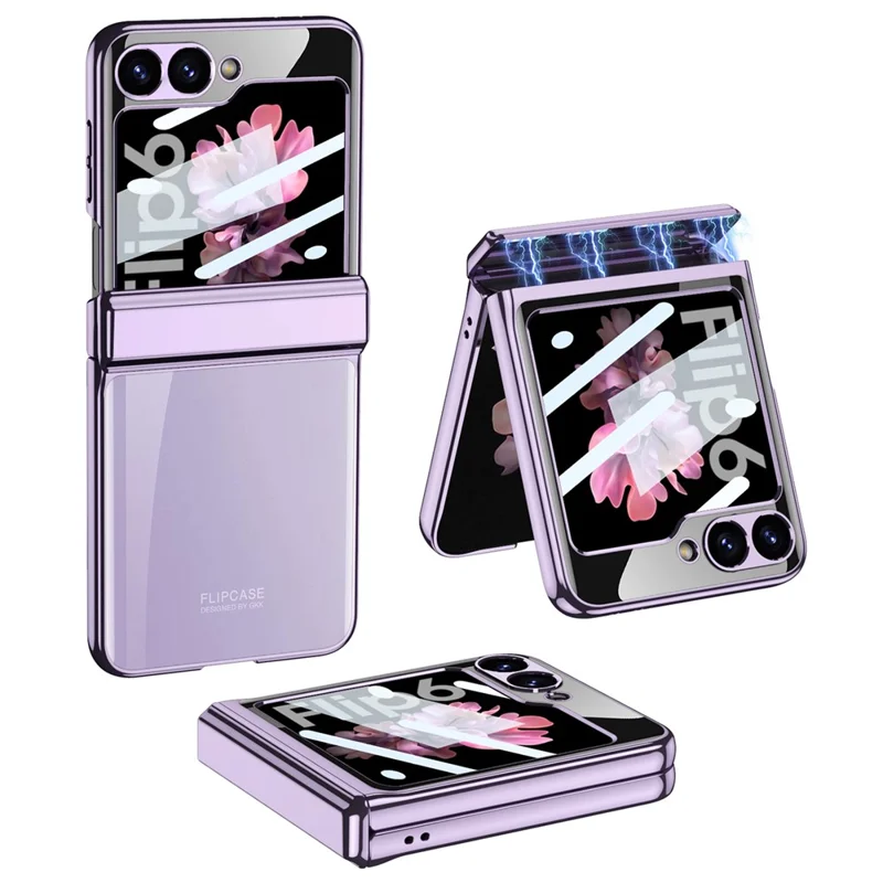 GKK Per Samsung Galaxy Z Flip6 5G Case Hard PC Cover Phone con Protezione Schermo in Vetro Temperato Posteriore - Viola