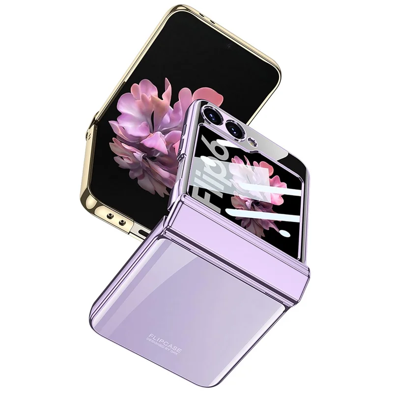 GKK Per Samsung Galaxy Z Flip6 5G Case Hard PC Cover Phone con Protezione Schermo in Vetro Temperato Posteriore - Viola