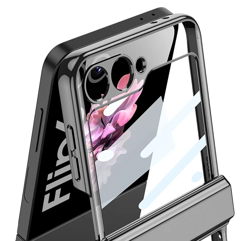 GKK Per Samsung Galaxy Z Flip6 5G Case Hard PC Cover Phone con Protezione Schermo in Vetro Temperato Posteriore - Viola