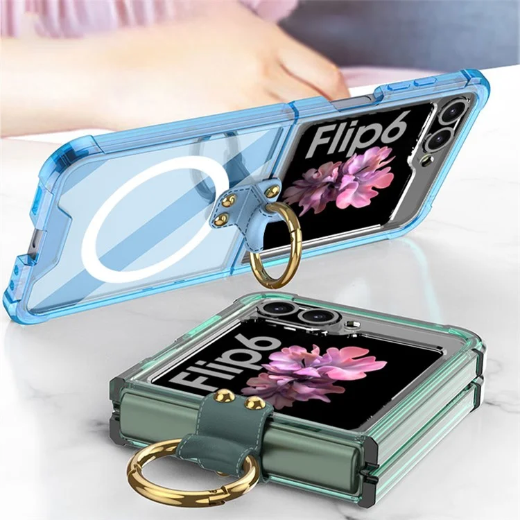 GKK per Samsung Galaxy Z Flip6 5G Custodia con Anello di Supporto TPU Copertina Telefonica Compatibile con MagSafe - Nero Trasparente