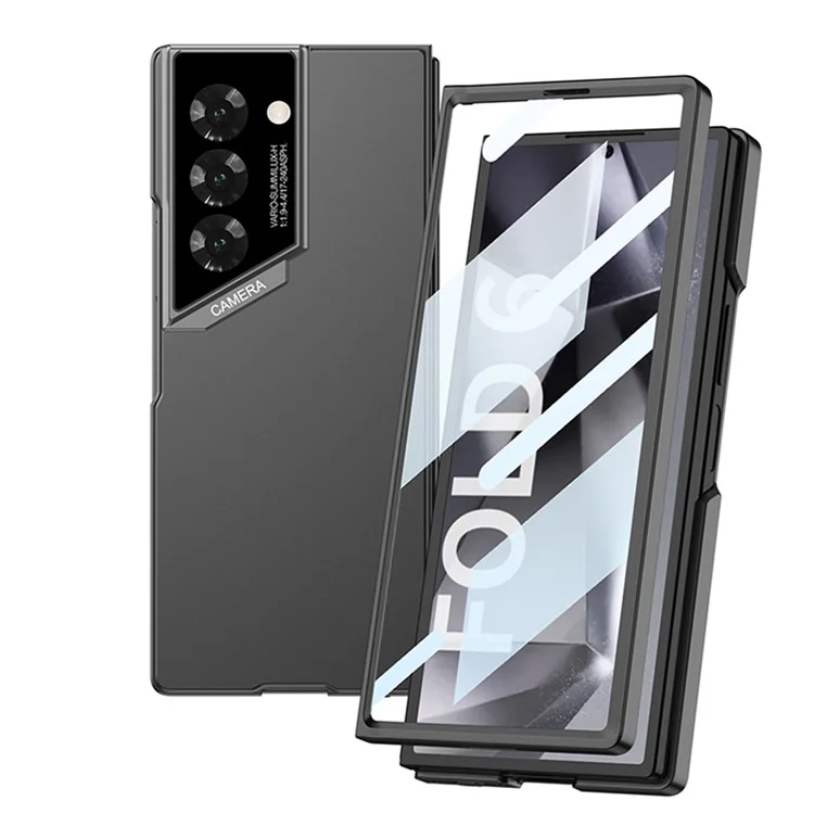 GKK для Samsung Galaxy Z Fold6 5G Чехол Сверхтонкий ПК Чехол для телефона с HD закаленным стеклянным экраном Протектор - Черный