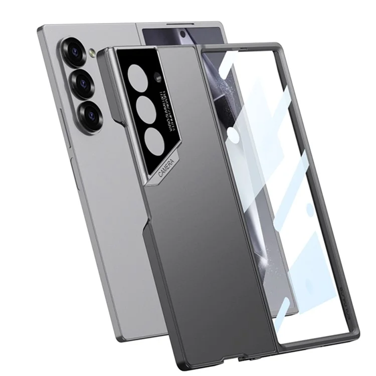 GKK для Samsung Galaxy Z Fold6 5G Чехол Сверхтонкий ПК Чехол для телефона с HD закаленным стеклянным экраном Протектор - Черный