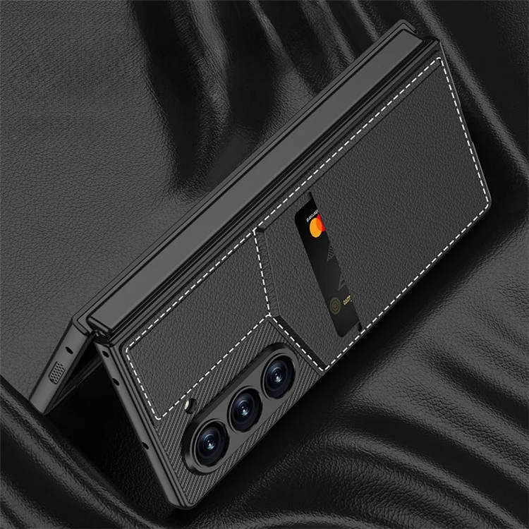 GKK For Samsung Galaxy Z Fold6 5G Phone Case PC+PU Cover with Card Holder Kickstand, Screen Film - Black