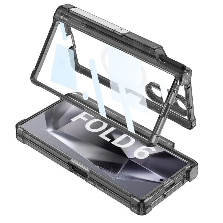 GKK For Samsung Galaxy Z Fold6 5G Case Pen Slot PC Phone Case with Wireless Charging - Transparent Black