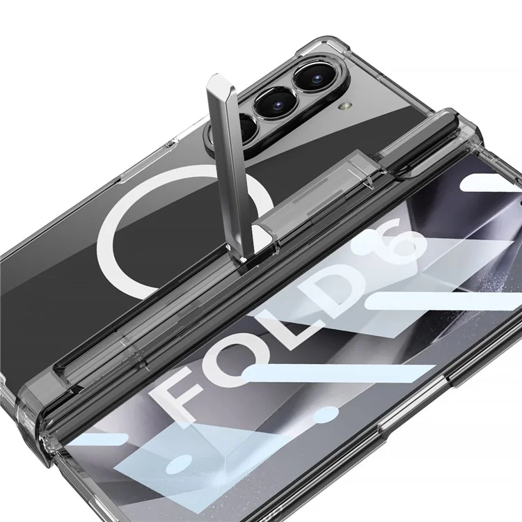 GKK For Samsung Galaxy Z Fold6 5G Case Pen Slot PC Phone Case with Wireless Charging - Transparent Black