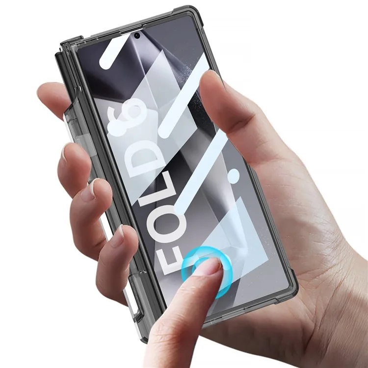 GKK For Samsung Galaxy Z Fold6 5G Case Pen Slot PC Phone Case with Wireless Charging - Transparent Black