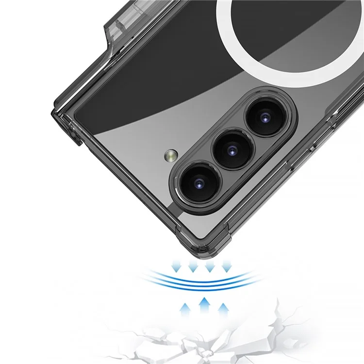GKK For Samsung Galaxy Z Fold6 5G Case Pen Slot PC Phone Case with Wireless Charging - Transparent Black