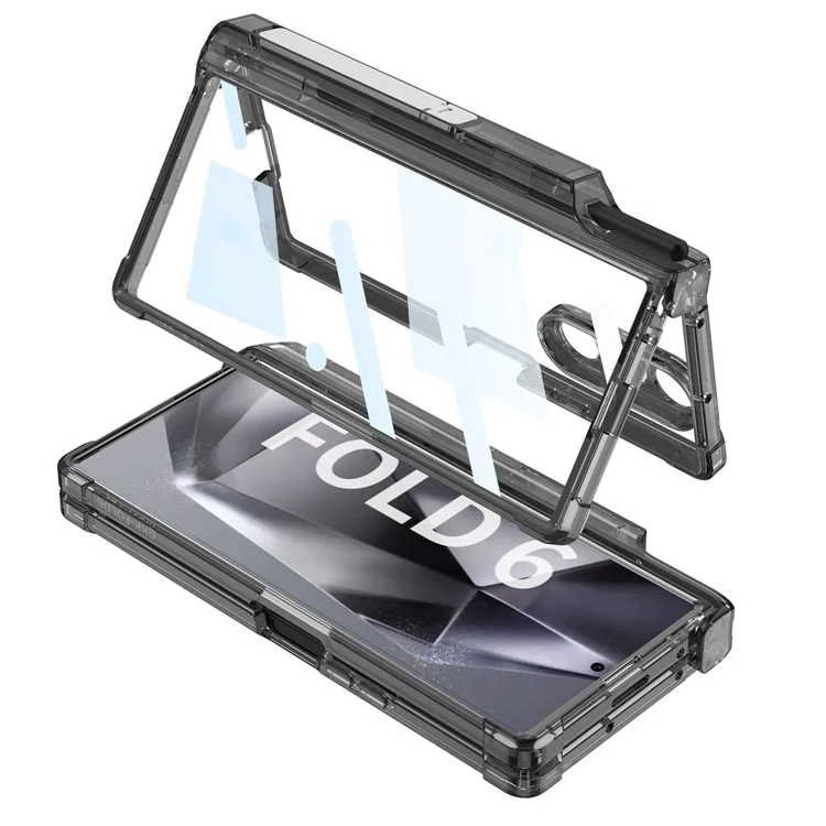 GKK For Samsung Galaxy Z Fold6 5G Case Drop-Proof Airbag Hinge PC Phone Case with Pen Slot - Transparent Black