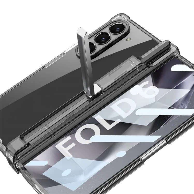 GKK For Samsung Galaxy Z Fold6 5G Case Drop-Proof Airbag Hinge PC Phone Case with Pen Slot - Transparent Black