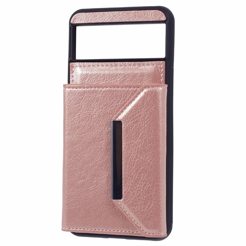 For Google Pixel 8 Case Leather Phone Back Cover with Card Slot Kickstand - Rose Gold