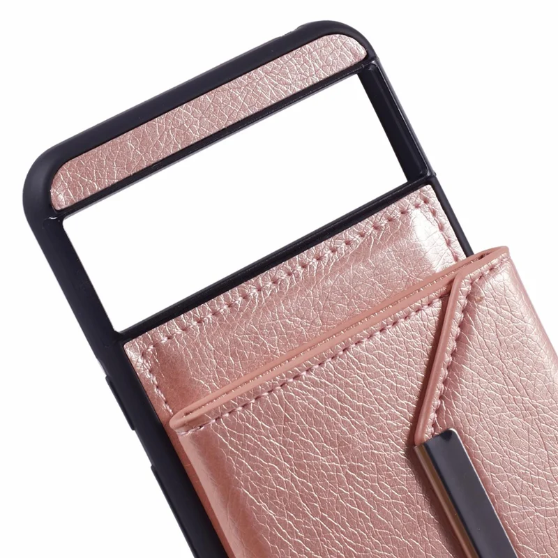 For Google Pixel 8 Case Leather Phone Back Cover with Card Slot Kickstand - Rose Gold