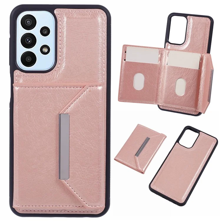 Для Samsung Galaxy A23 4G / A23 5G (глобальная версия) Чехол Anti-Drop Card Bag Phone Cover с подставкой - Розовое золото