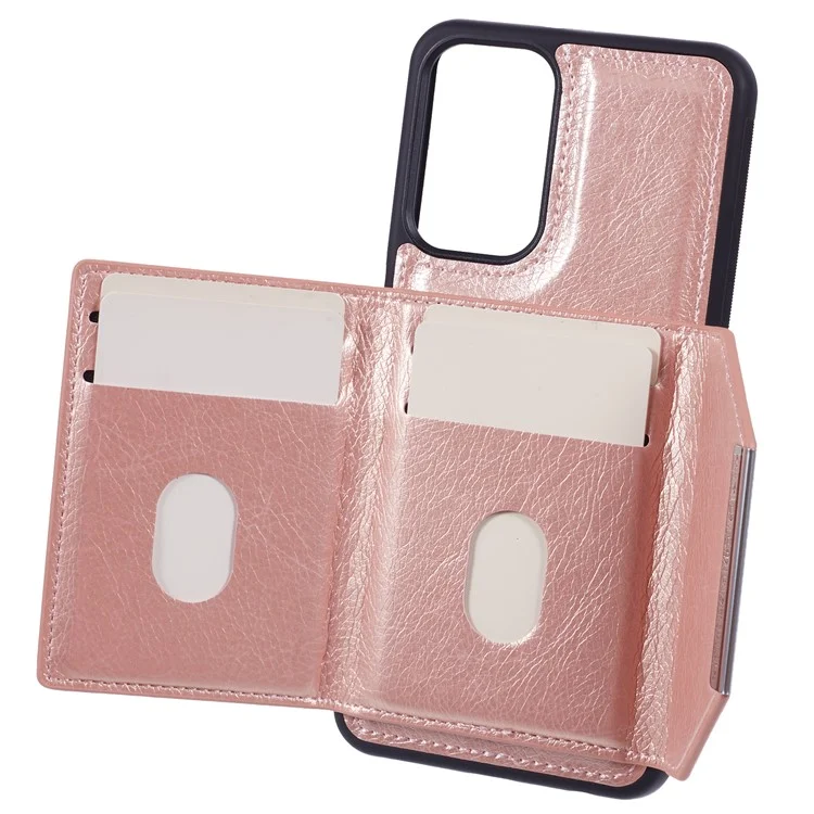 Для Samsung Galaxy A23 4G / A23 5G (глобальная версия) Чехол Anti-Drop Card Bag Phone Cover с подставкой - Розовое золото