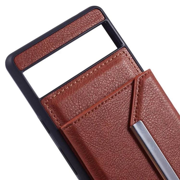 For Google Pixel 7a Case Card Bag Kickstand TPU+PU Phone Cover - Brown