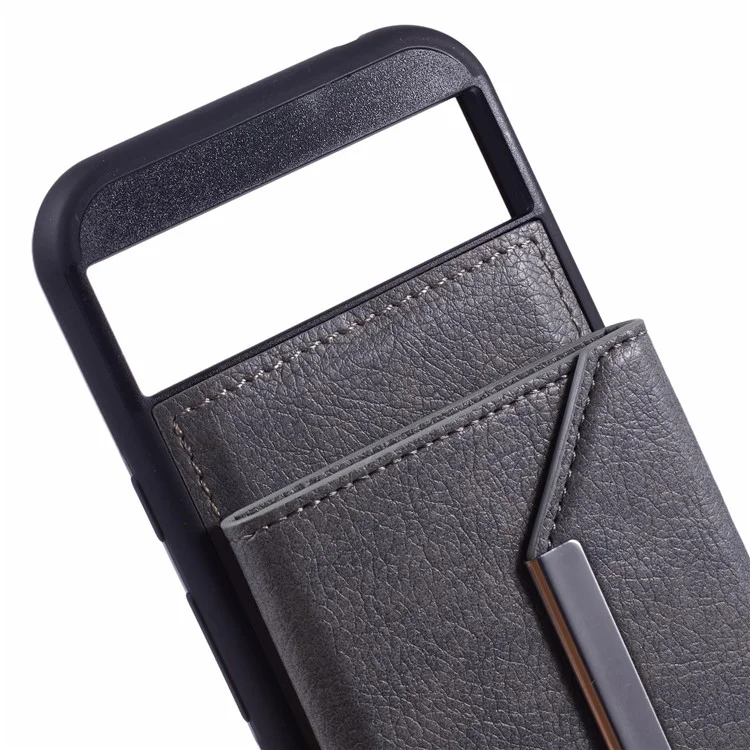 For Google Pixel 8a Case Card Bag Kickstand TPU+PU Phone Cover - Grey