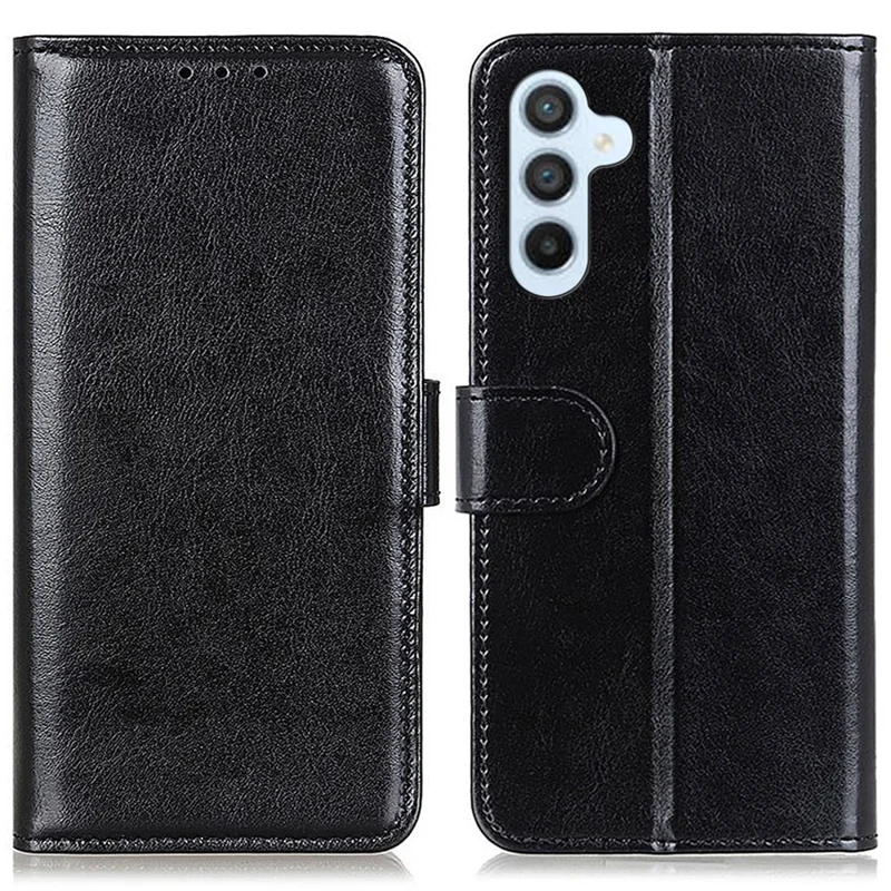 For Samsung Galaxy S24 FE Case PU Leather Wallet Crazy Horse Texture Phone Cover - Black