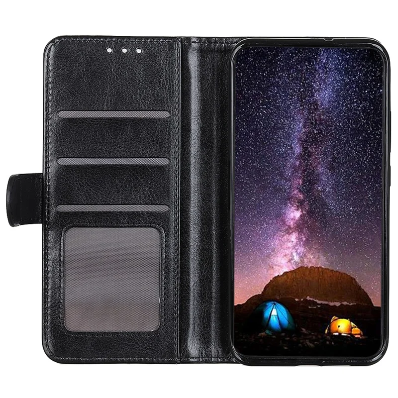 For Samsung Galaxy S24 FE Case PU Leather Wallet Crazy Horse Texture Phone Cover - Black