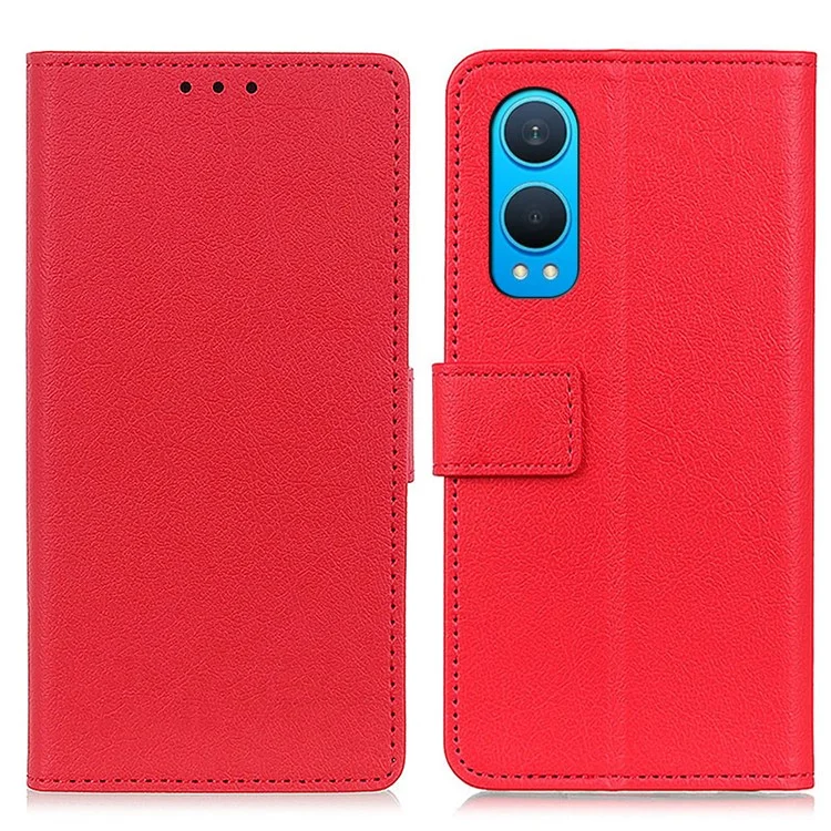 For OnePlus Nord CE4 Lite 5G / Oppo K12x 5G (China) Case PU Leather Wallet Magnetic Clasp Phone Cover - Red