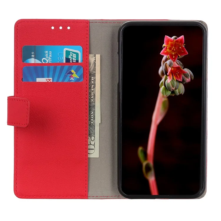 For OnePlus Nord CE4 Lite 5G / Oppo K12x 5G (China) Case PU Leather Wallet Magnetic Clasp Phone Cover - Red