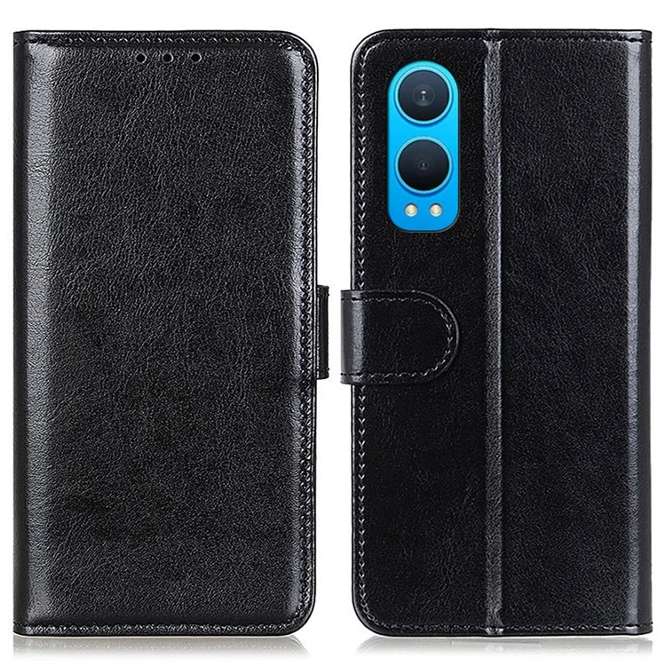 For OnePlus Nord CE4 Lite 5G / Oppo K12x 5G (China) Wallet Case PU Leather Crazy Horse Texture Phone Cover - Black