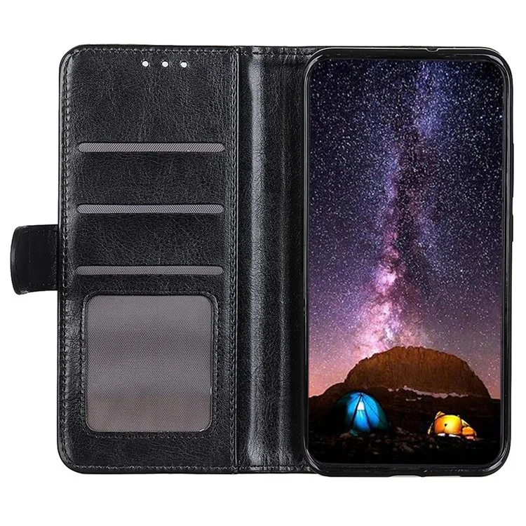 For OnePlus Nord CE4 Lite 5G / Oppo K12x 5G (China) Wallet Case PU Leather Crazy Horse Texture Phone Cover - Black