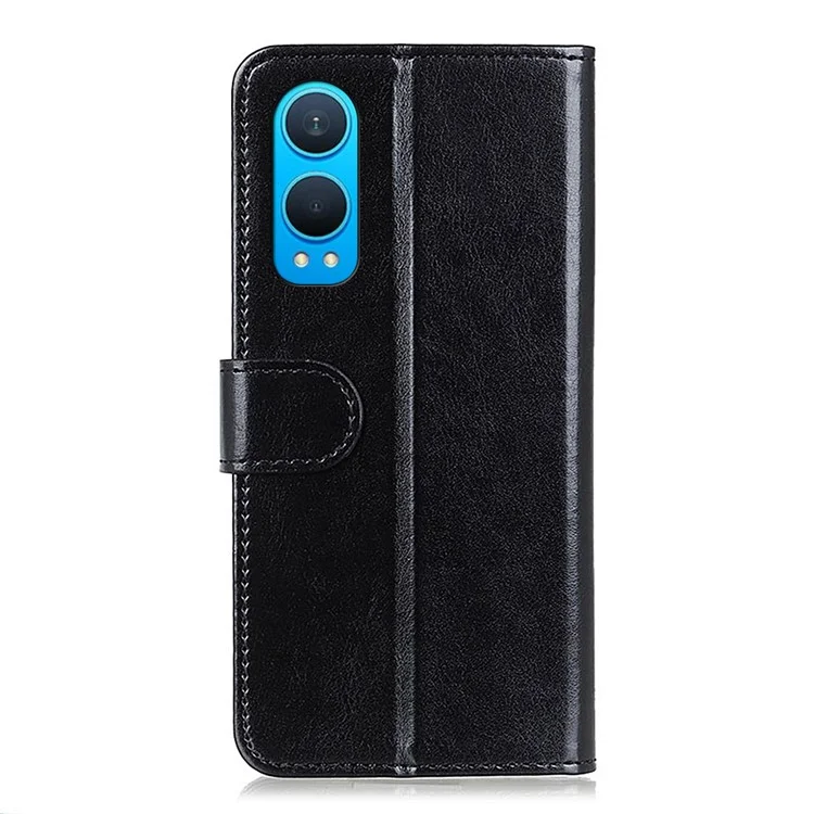 For OnePlus Nord CE4 Lite 5G / Oppo K12x 5G (China) Wallet Case PU Leather Crazy Horse Texture Phone Cover - Black