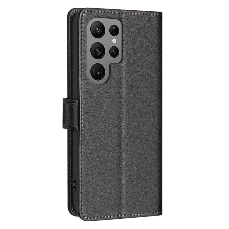 BINFEN COLOR BF32 Para Samsung Galaxy S22 Ultra 5G Funda Textura Litchi RFID Blocking Funda de Teléfono de Cuero - Negro