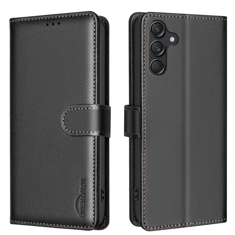 BINFEN COLOR BF32 Para Samsung Galaxy A14 4G / 5G Estuche Bloqueo RFID Textura de Piel de Litchi Cubierta de Cuero - Negro