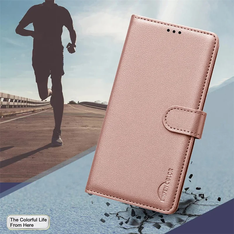 BINFEN COLOR BF32 For Samsung Galaxy A54 5G Leather Case RFID Blocking Wallet Phone Cover - Rose Gold