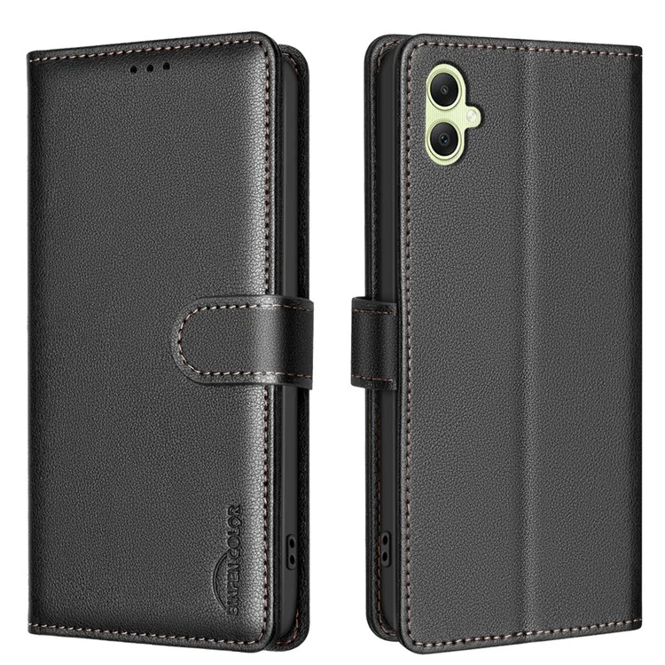 BINFEN COLOR BF32 Für Samsung Galaxy A05 4G Case RFID Blocking Kartenfächer Lederabdeckung - Schwarz
