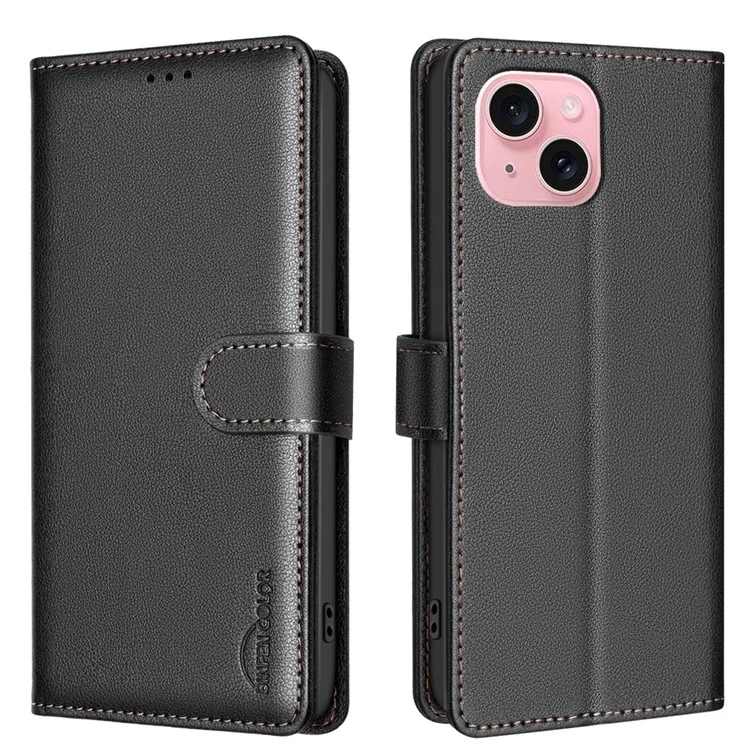 BINFEN COLOR BF32 Per iPhone 14 Plus / 15 Plus Custodia RFID Blocking Porta Carta Portafoglio Custodia in Pelle per Telefono - Nero