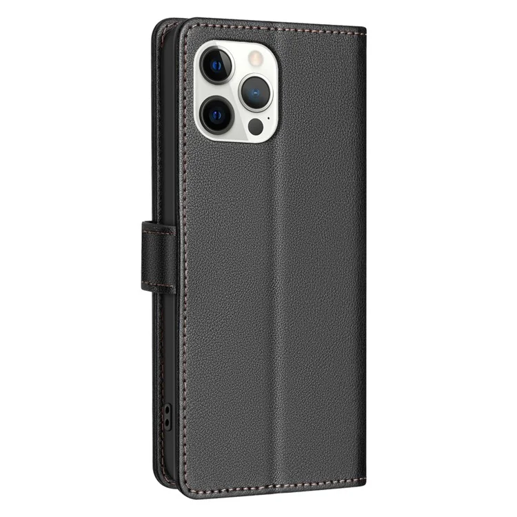 BINFEN COLOR BF32 Pour iPhone 12 / 12 Pro Étui Téléphone Texture Litchi RFID Blocking Housse en Cuir - Noir