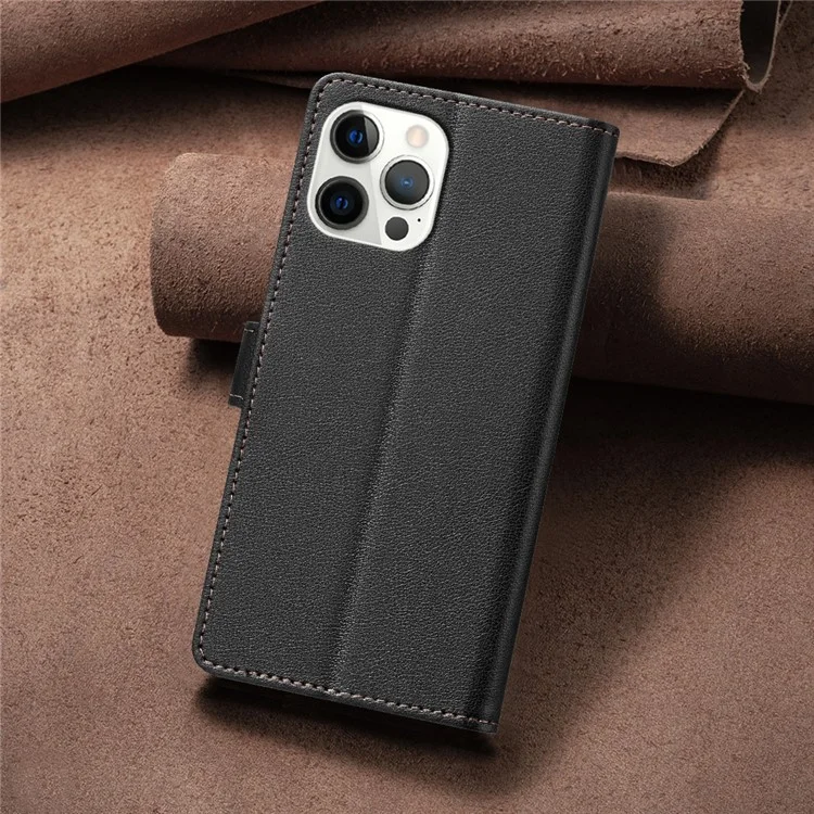 BINFEN COLOR BF32 Pour iPhone 12 / 12 Pro Étui Téléphone Texture Litchi RFID Blocking Housse en Cuir - Noir
