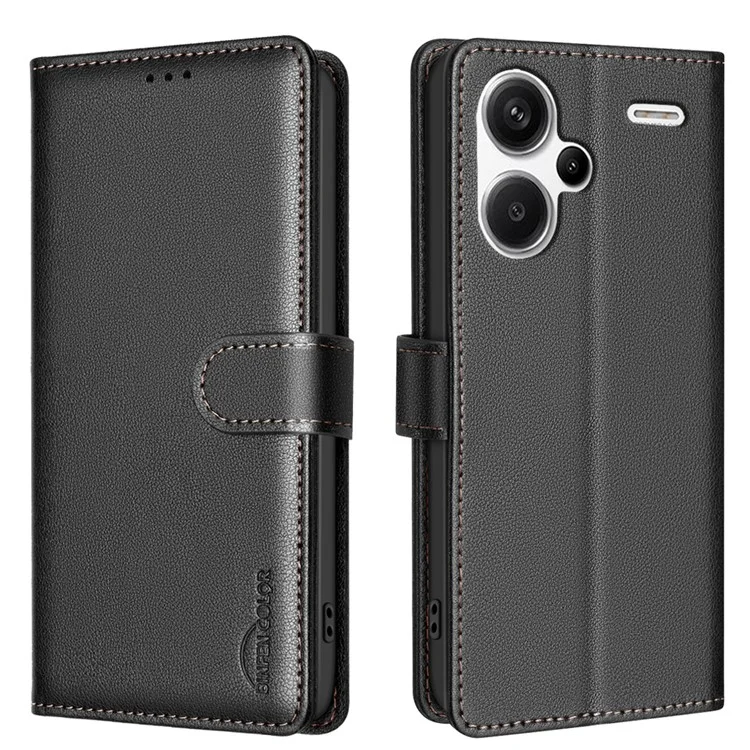 BINFEN COLOR BF32 для Xiaomi Redmi Note 13 Pro+ 5G чехол-книжка с текстурой личи, кожаный чехол для телефона - черный
