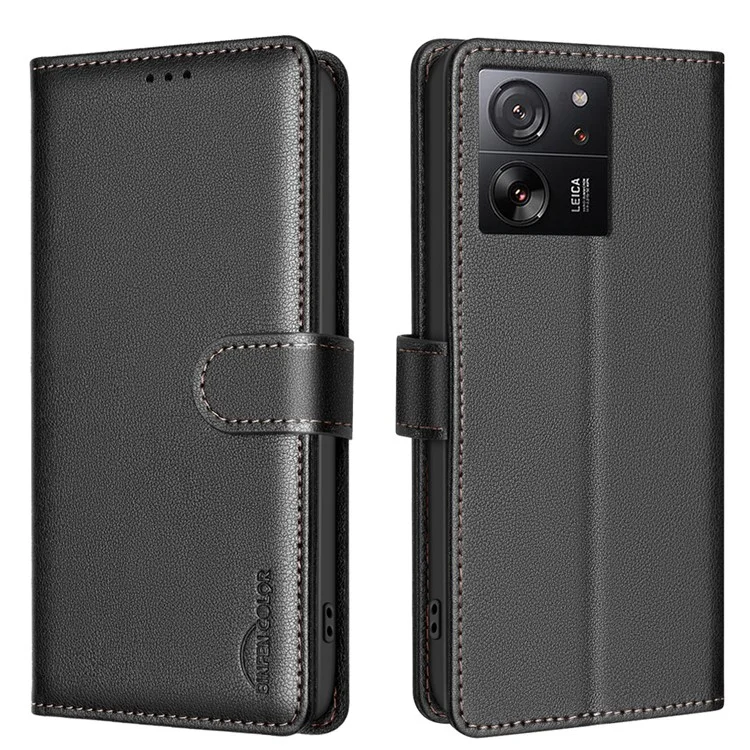 BINFEN COLOR BF32 Für Xiaomi 13T / 13T Pro / Redmi K60 Ultra Lederhülle RFID-Blockierung Kartenfächer - Schwarz